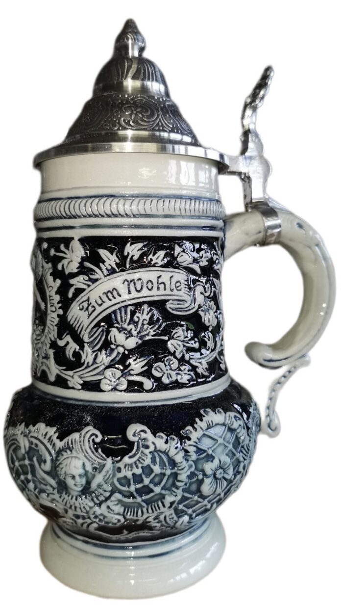 Rokoko Engel Krug 0,5 ltr. steinfarben, Zinndeckel – Bild 6