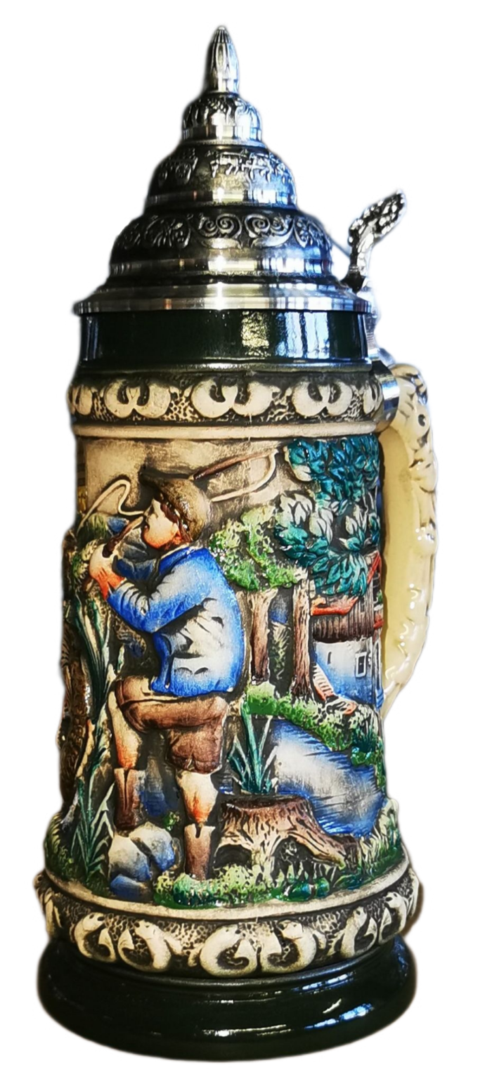 Angler Krug 0,5 Ltr. Rustika, Handbemalt, Zinndeckel – Bild 6
