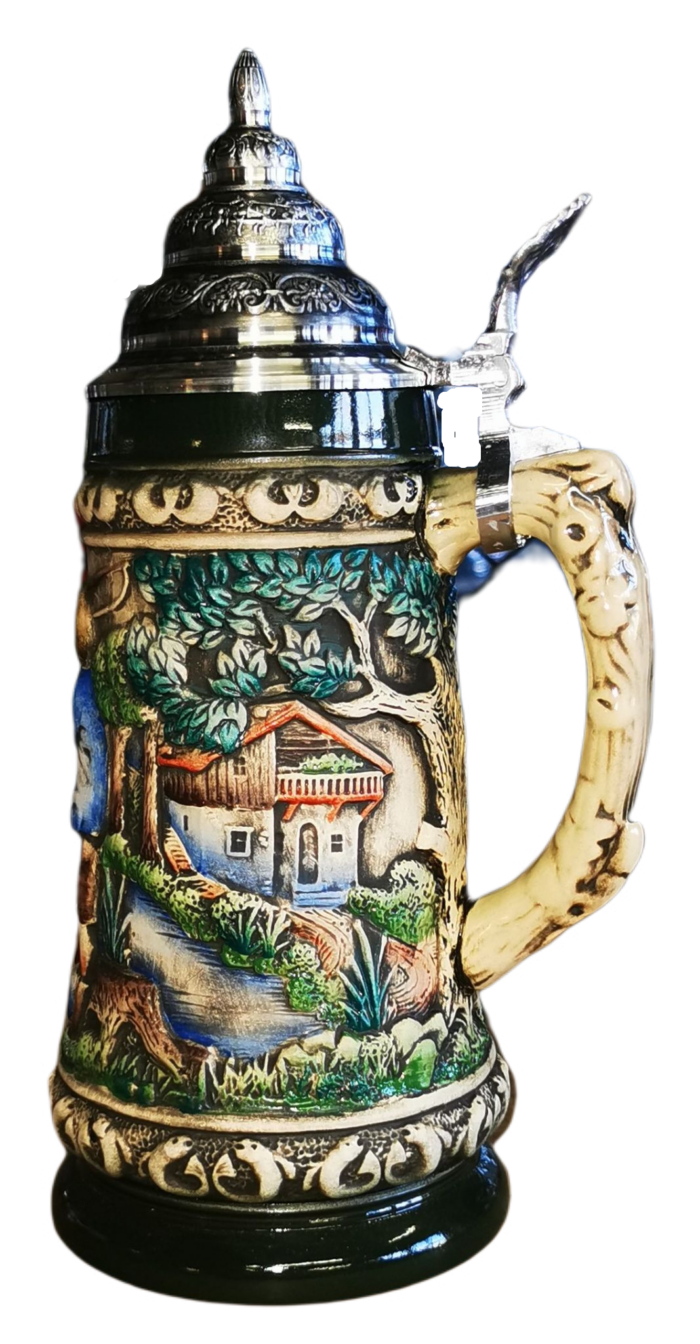 Angler Krug 0,5 Ltr. Rustika, Handbemalt, Zinndeckel – Bild 5