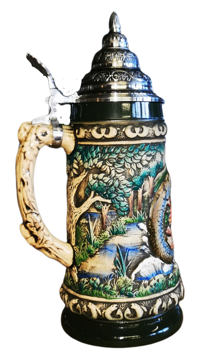 Angler Krug 0,5 Ltr. Rustika, Handbemalt, Zinndeckel – Bild 4
