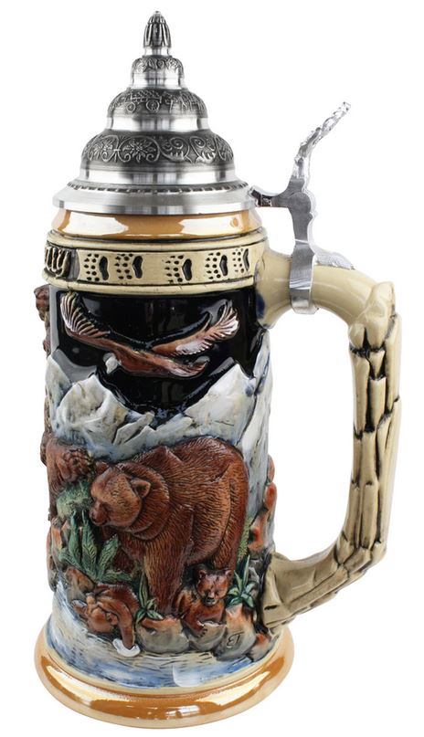 Grizzlybär Krug mit Zinndeckel – Bild 4