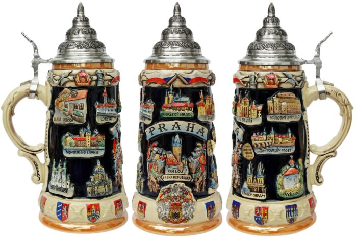 Prag / Praha Panorama Krug 0,75L, kobalt bemalt – Bild 3