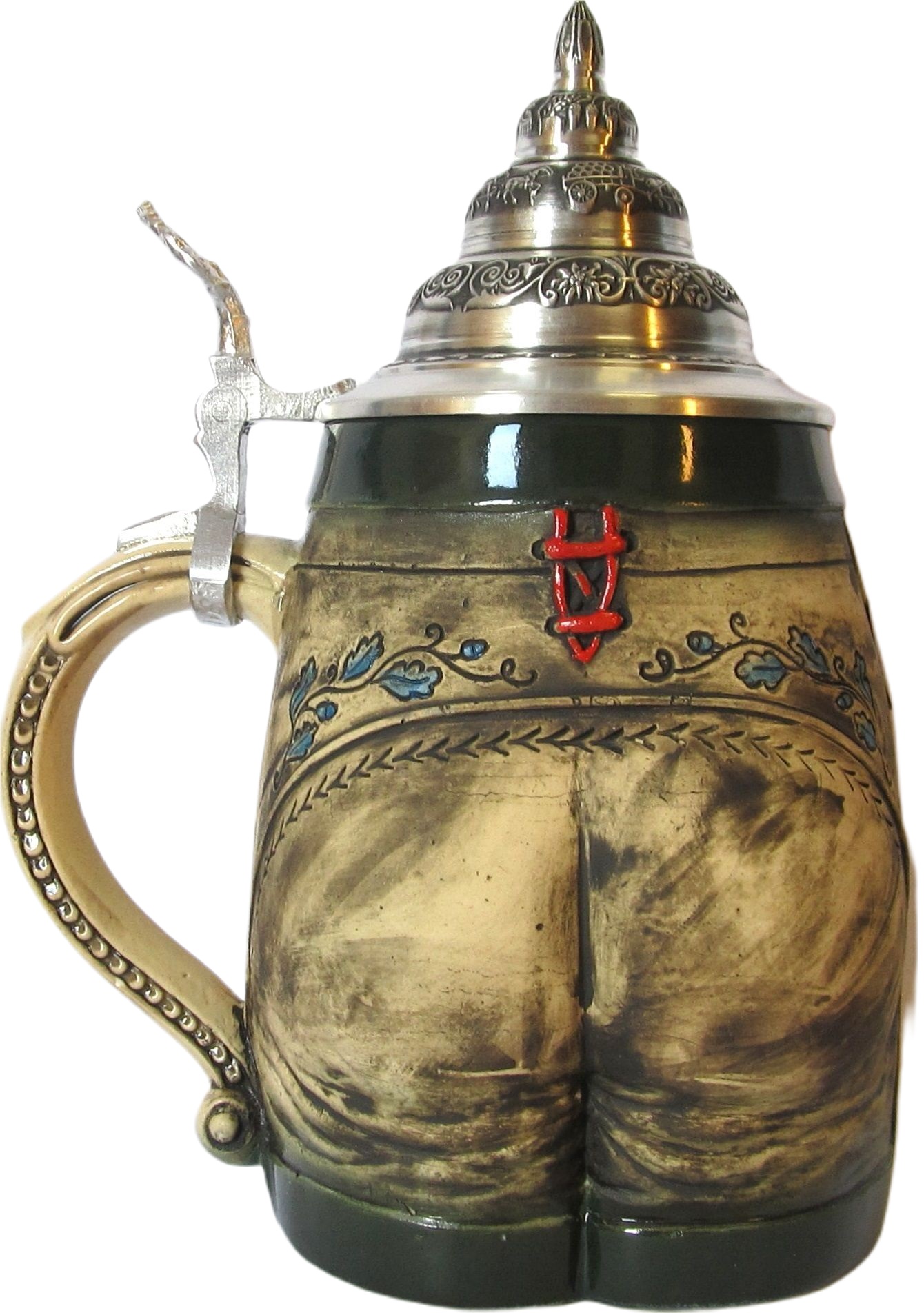 Trachtenhosen-Krug 3/4 ltr., bemalt mit Zinndeckel – Bild 3