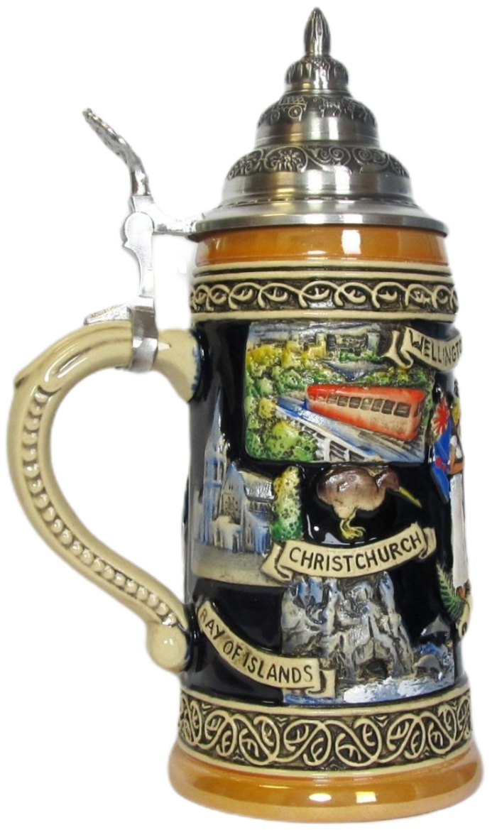 Neuseeland Panorama Krug Rustika bemalt mit Zinndeckel – Bild 3