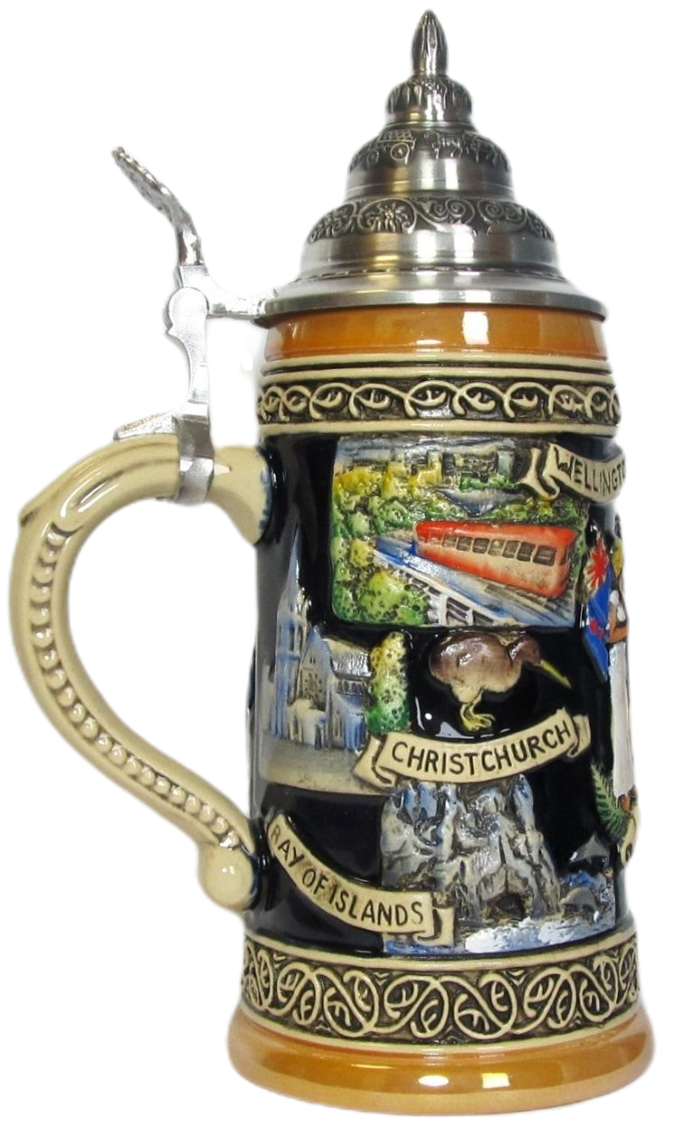 Neuseeland Panorama Krug Rustika bemalt mit Zinndeckel – Bild 3