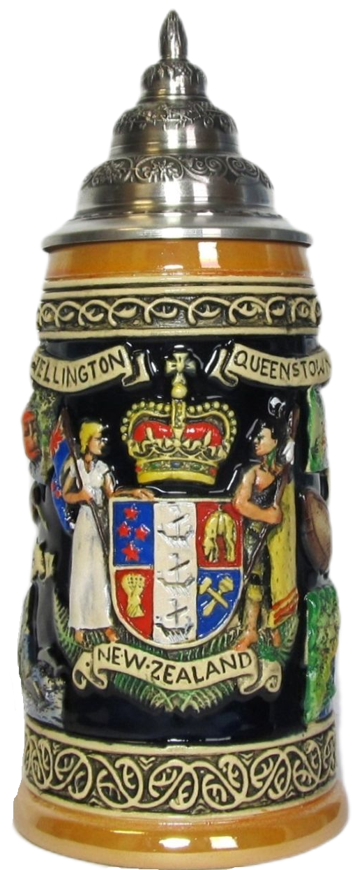 Neuseeland Panorama Krug Rustika bemalt mit Zinndeckel