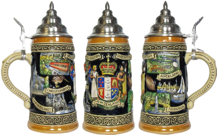 Neuseeland Panorama Krug Rustika bemalt mit Zinndeckel – Bild 5