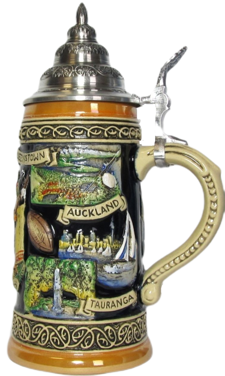Neuseeland Panorama Krug Rustika bemalt mit Zinndeckel – Bild 4
