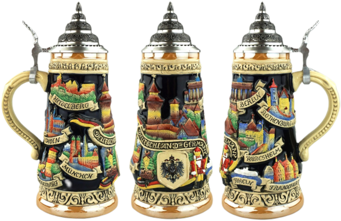 Deutschland Städte Seidel 1/2 Ltr. bemalt, Zinndeckel