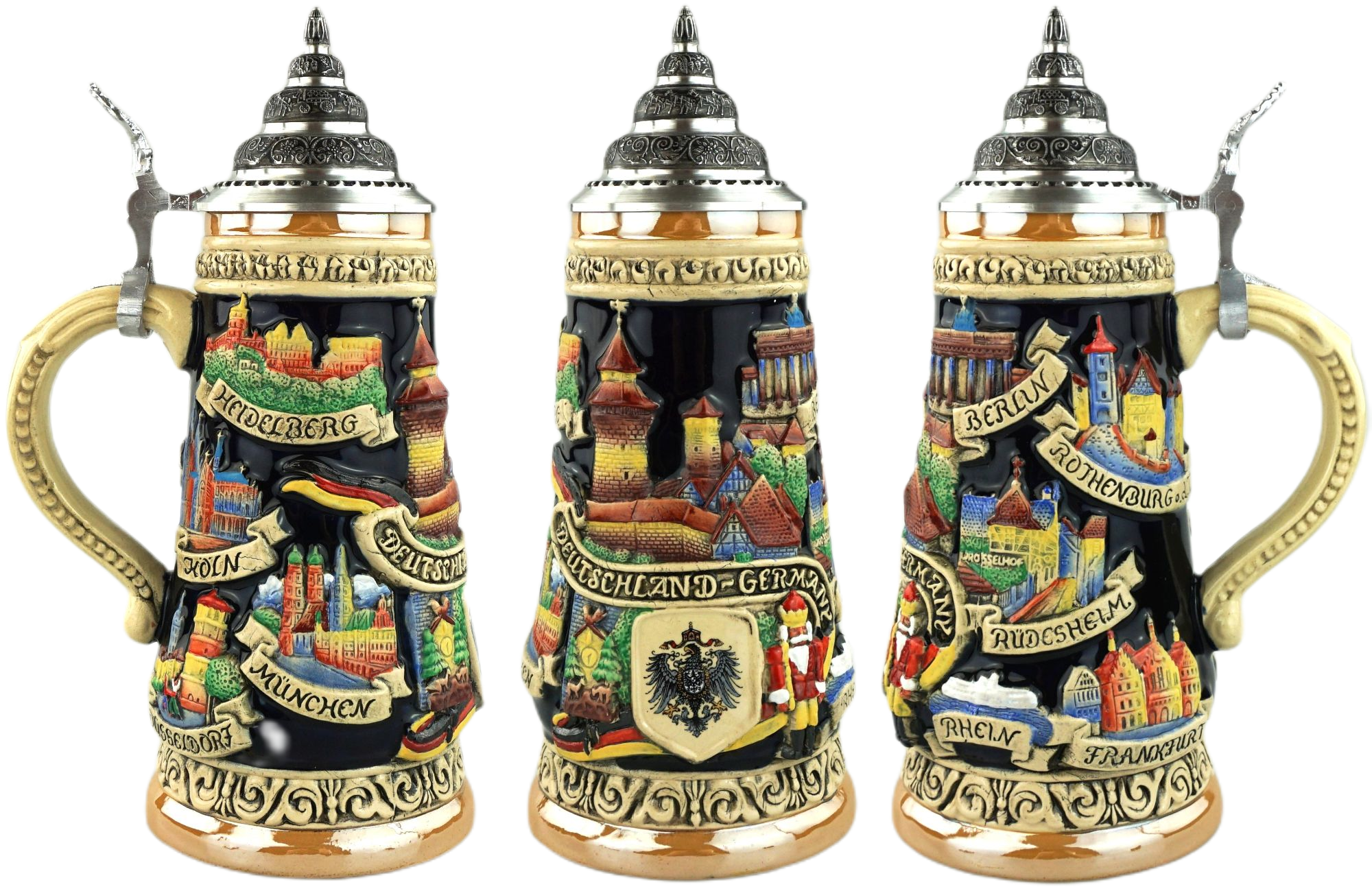 Deutschland Städte Seidel 1/2 Ltr. bemalt, Zinndeckel