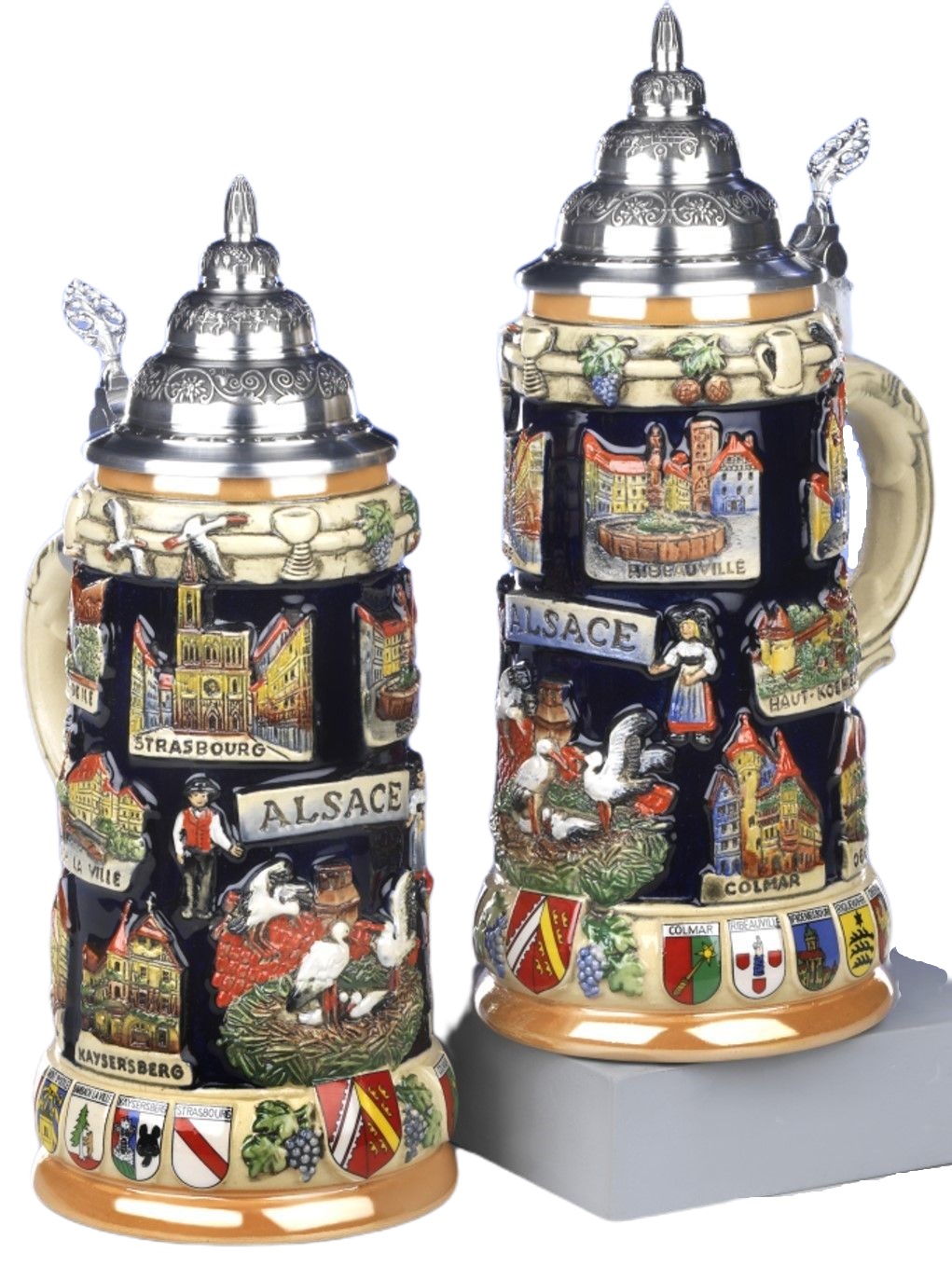 Elsaß Panorama Krug mit Zinndeckel