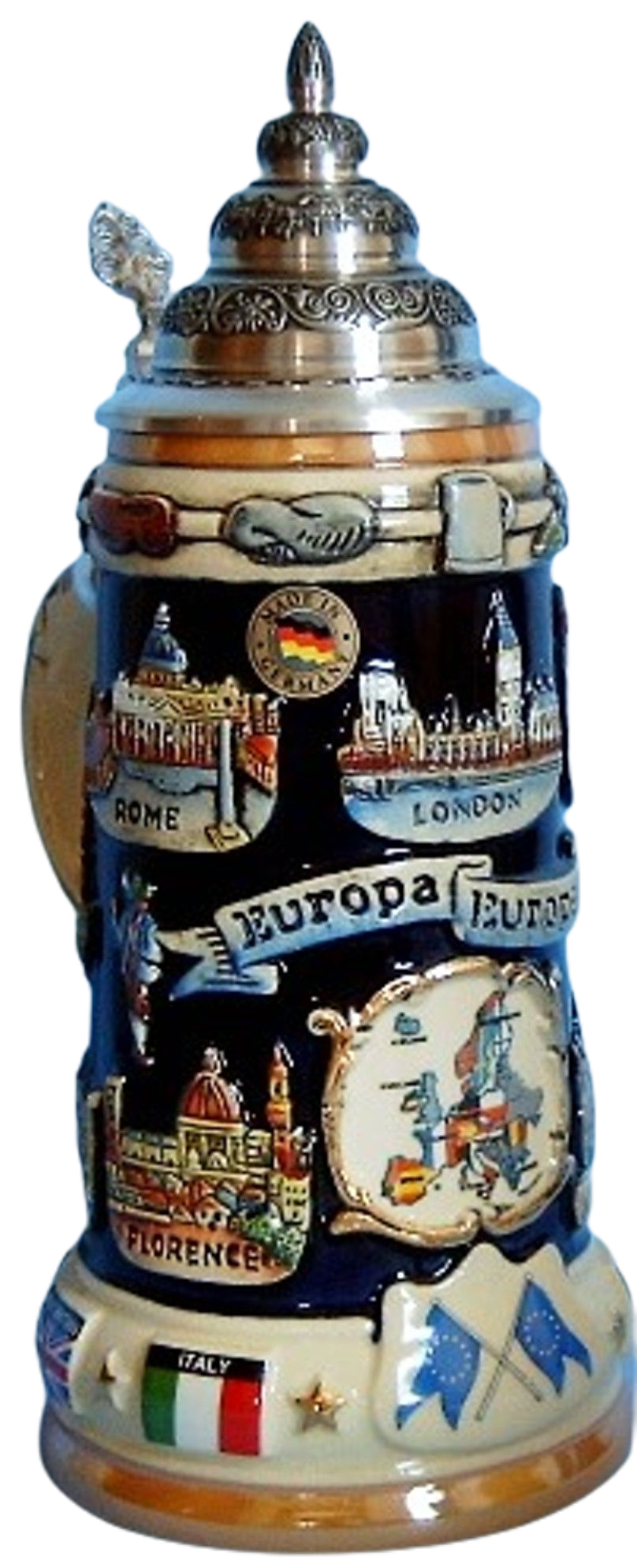 Europa Panorama Krug mit Zinndeckel