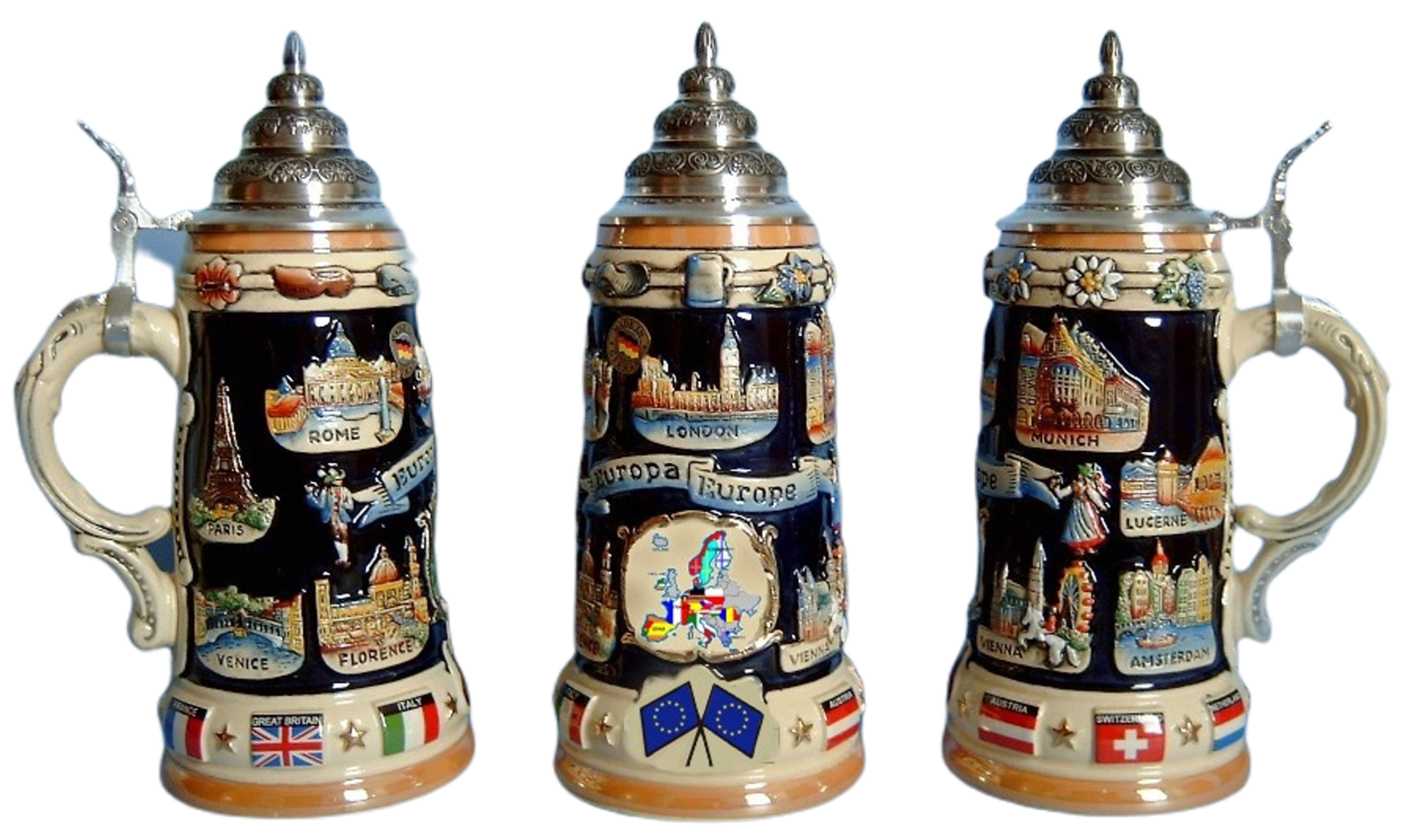 Europa Panorama Krug mit Zinndeckel – Bild 3