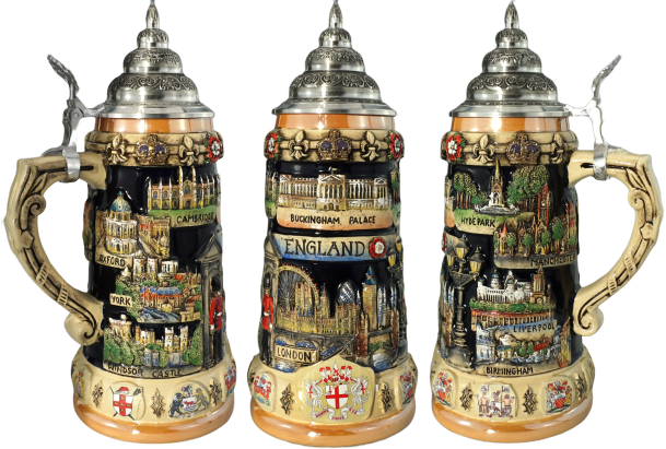 England Panorama Krug mit Zinndeckel – Bild 5