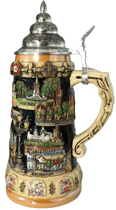 England Panorama Krug mit Zinndeckel – Bild 4