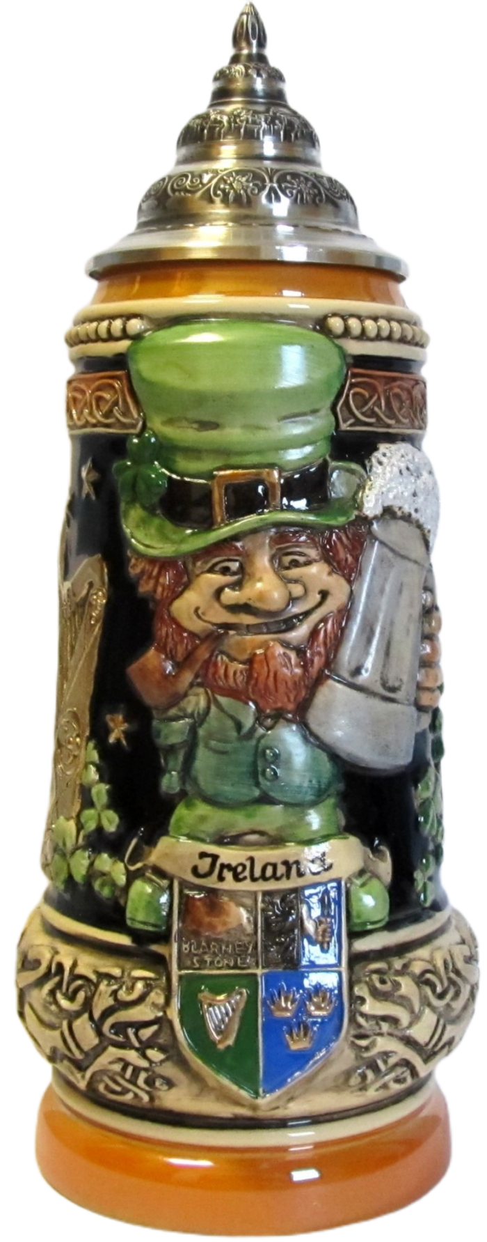 Irland Leprechaun Krug kobalt bemalt mit Zinndeckel