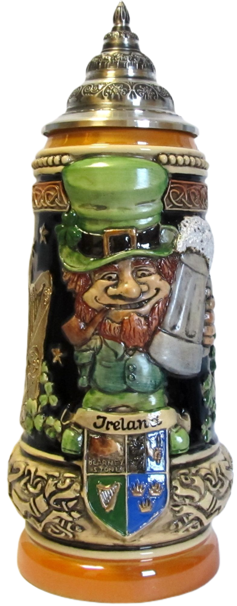 Irland Leprechaun Krug kobalt bemalt mit Zinndeckel