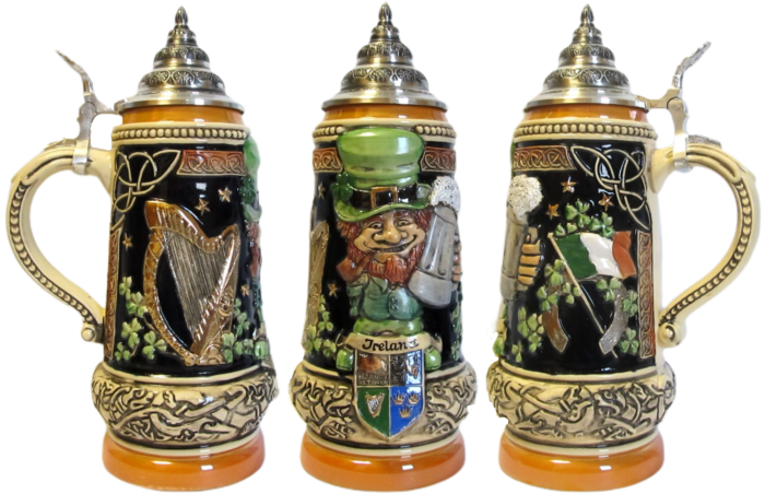 Irland Leprechaun Krug kobalt bemalt mit Zinndeckel – Bild 3