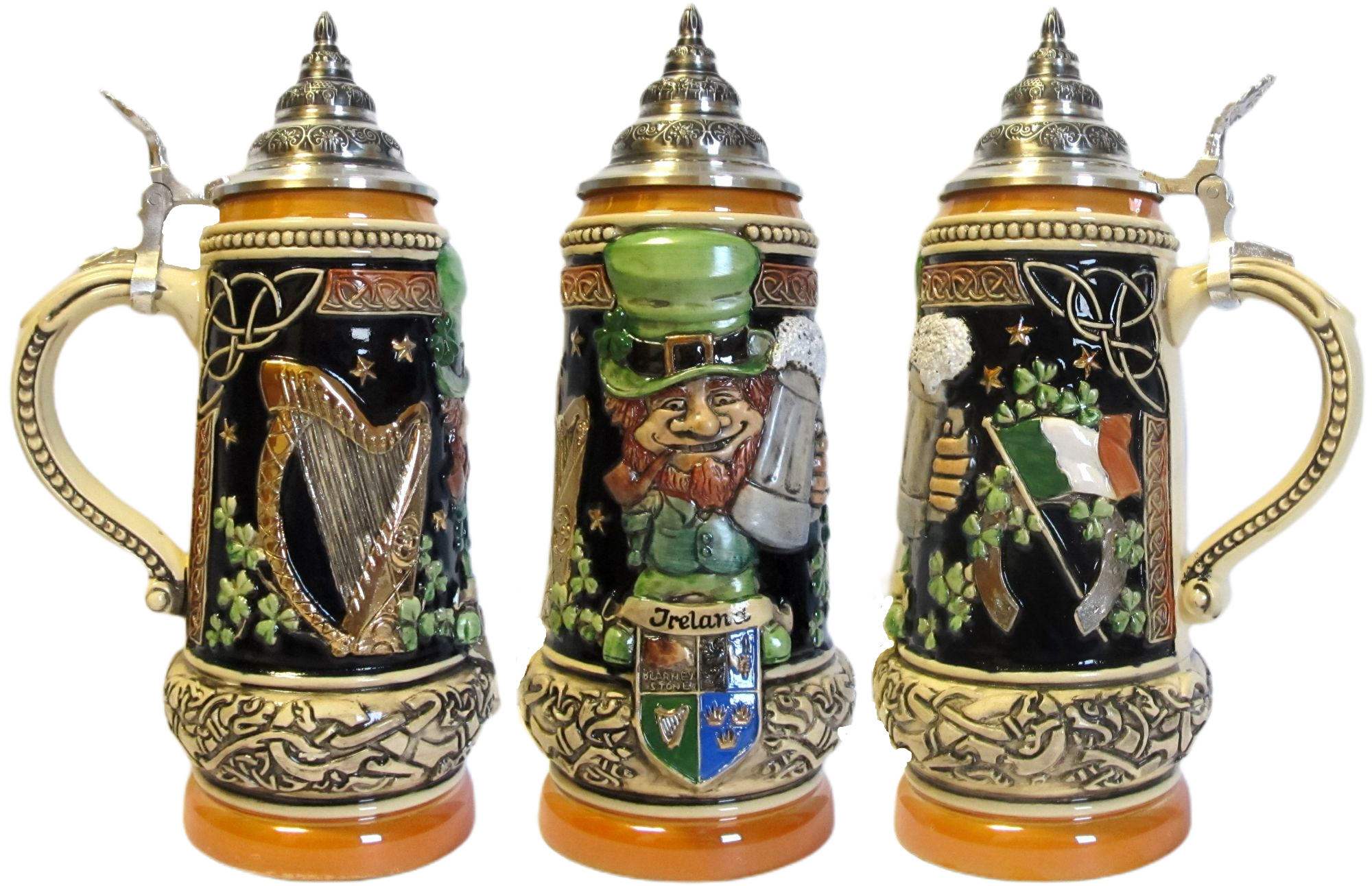 Irland Leprechaun Krug kobalt bemalt mit Zinndeckel – Bild 3