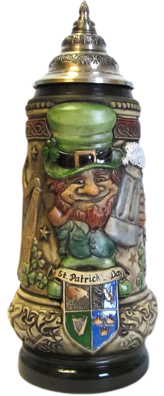 Irland Leprechaun Krug rusti bemalt mit Zinndeckel