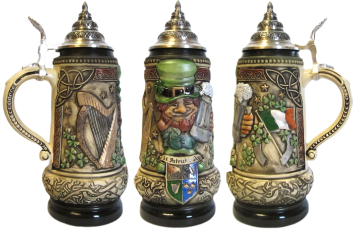 Irland Leprechaun Krug rusti bemalt mit Zinndeckel – Bild 5