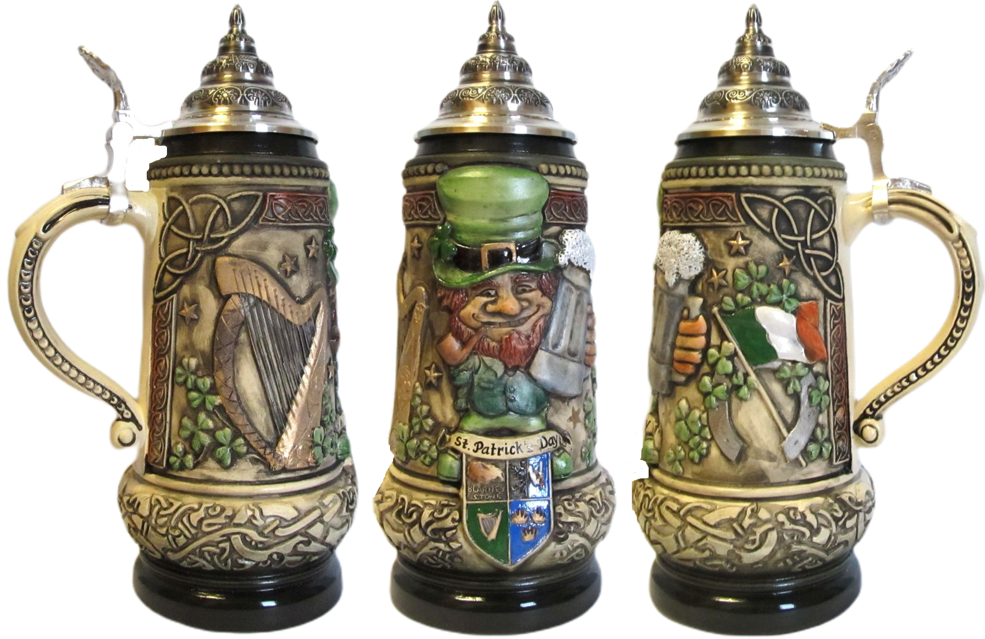 Irland Leprechaun Krug rusti bemalt mit Zinndeckel – Bild 5
