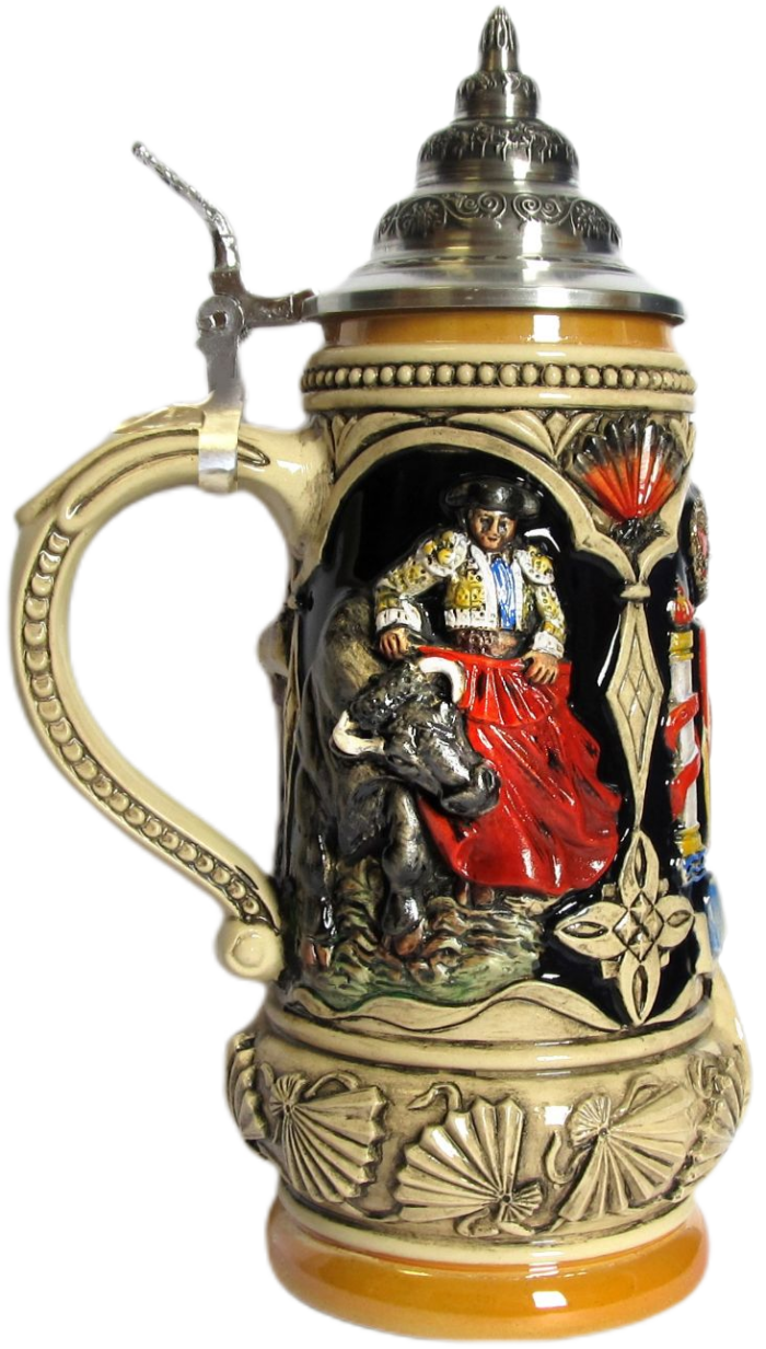 Spanien Krug, bemalt mit Zinndeckel – Bild 4
