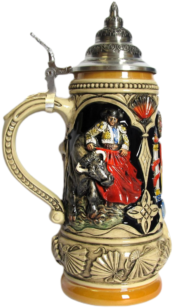 Spanien Krug, bemalt mit Zinndeckel – Bild 4