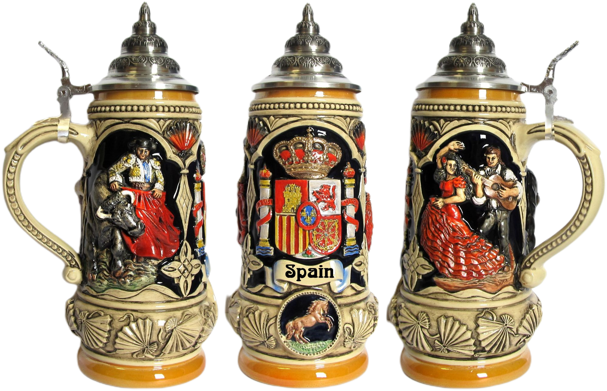 Spanien Krug, bemalt mit Zinndeckel – Bild 5