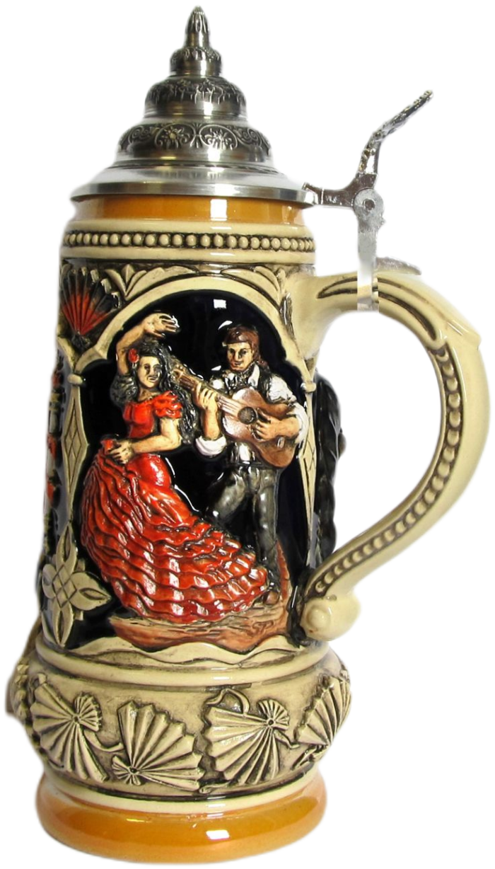 Spanien Krug, bemalt mit Zinndeckel – Bild 3