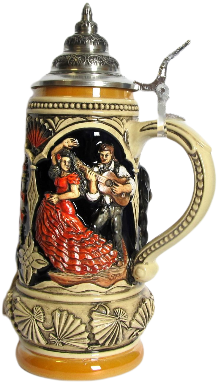 Spanien Krug, bemalt mit Zinndeckel – Bild 3