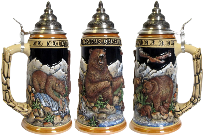 Grizzlybär Krug mit Zinndeckel – Bild 3