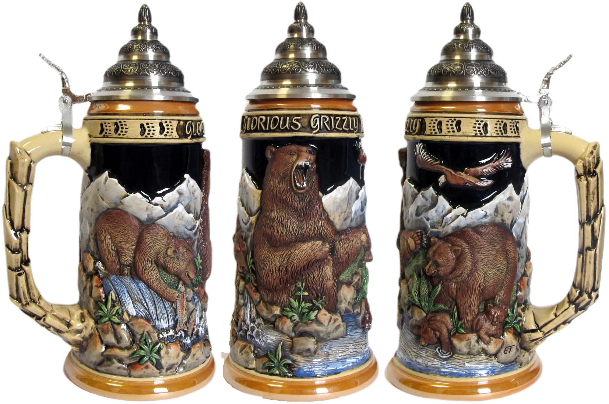Grizzlybär Krug mit Zinndeckel – Bild 3