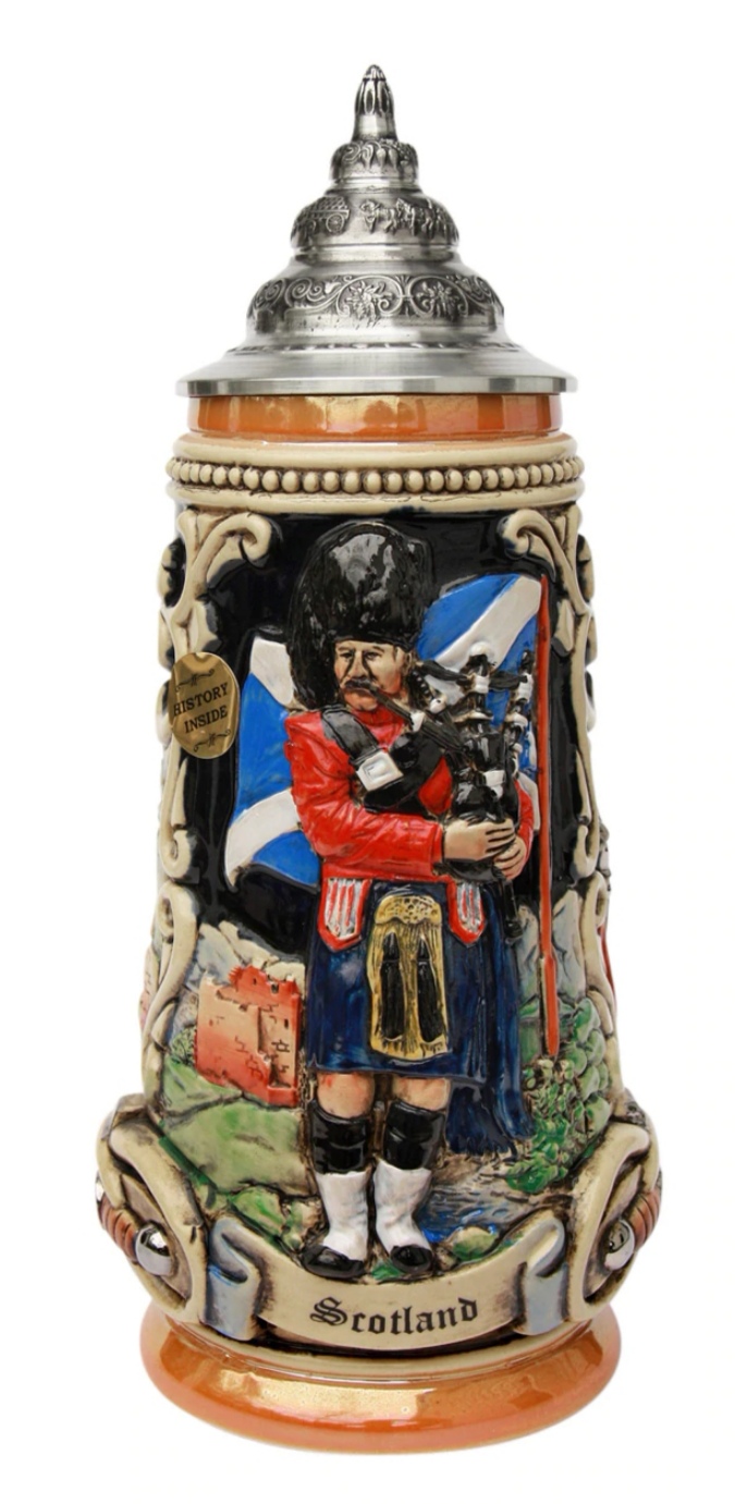 Schottland Krug, kobalt bemalt mit Zinndeckel