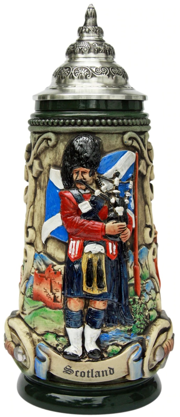 Schottland Krug, rusti bemalt mit Zinndeckel
