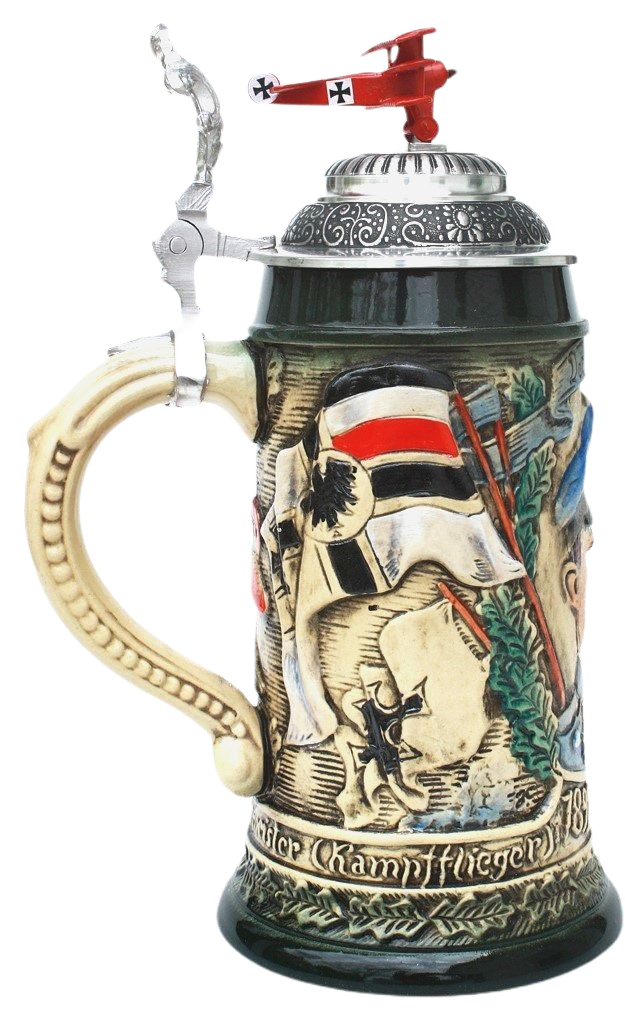 Roter Baron Krug 1/2 Ltr., rustika bemalt, Fliegerdeckel – Bild 3
