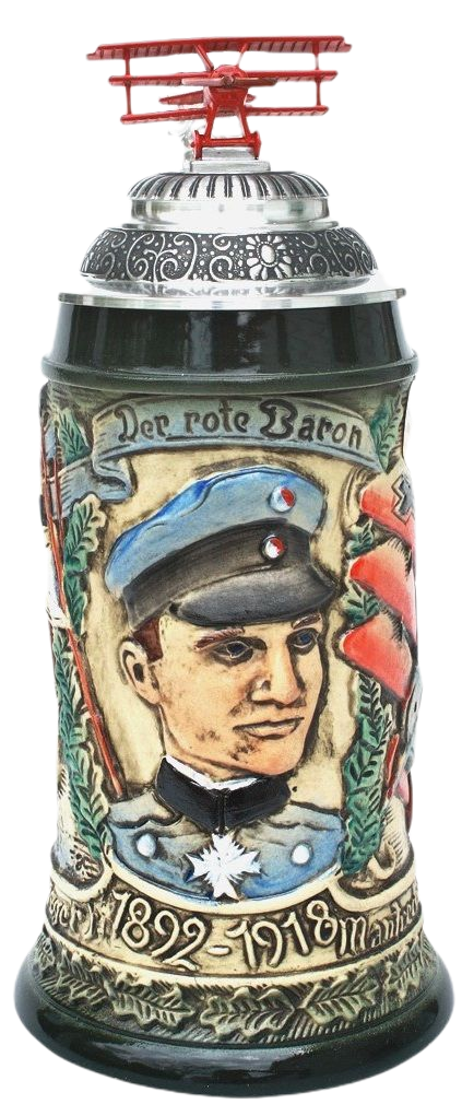 Roter Baron Krug 1/2 Ltr., rustika bemalt, Fliegerdeckel
