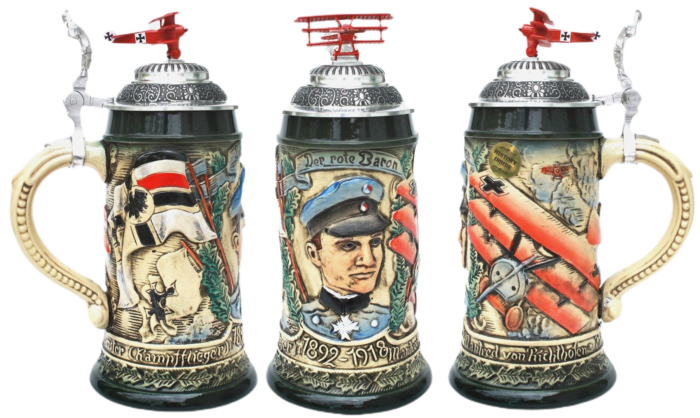 Roter Baron Krug 1/2 Ltr., rustika bemalt, Fliegerdeckel – Bild 5