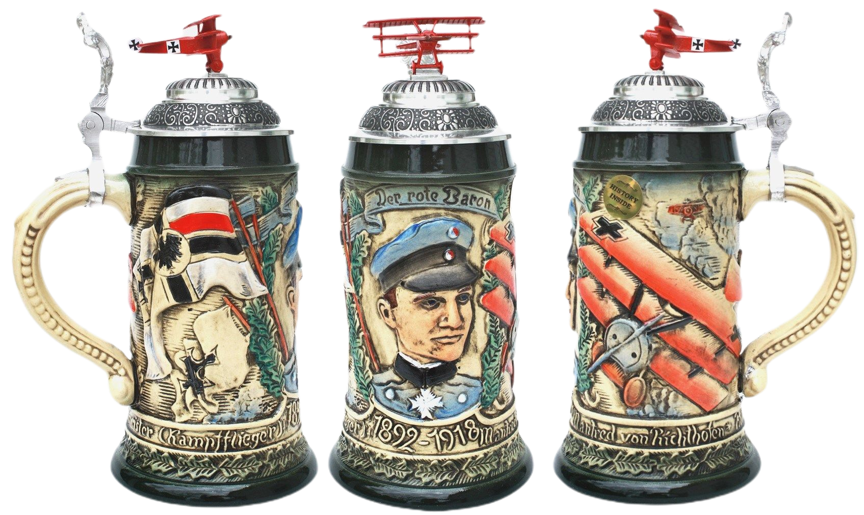 Roter Baron Krug 1/2 Ltr., rustika bemalt, Fliegerdeckel – Bild 5