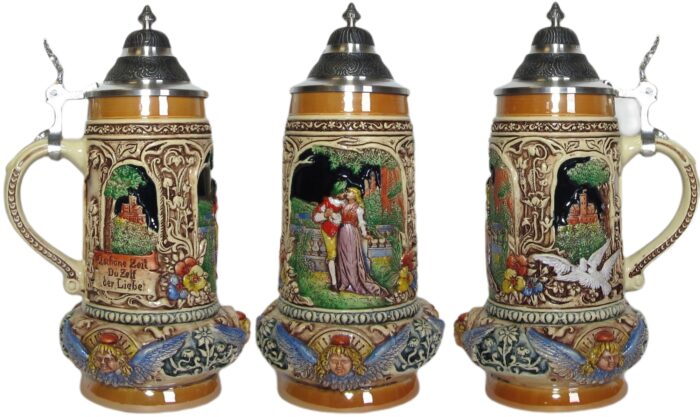 Hochzeitskrug 1/2 ltr., kobalt, bemalt mit Zinndeckel – Bild 5