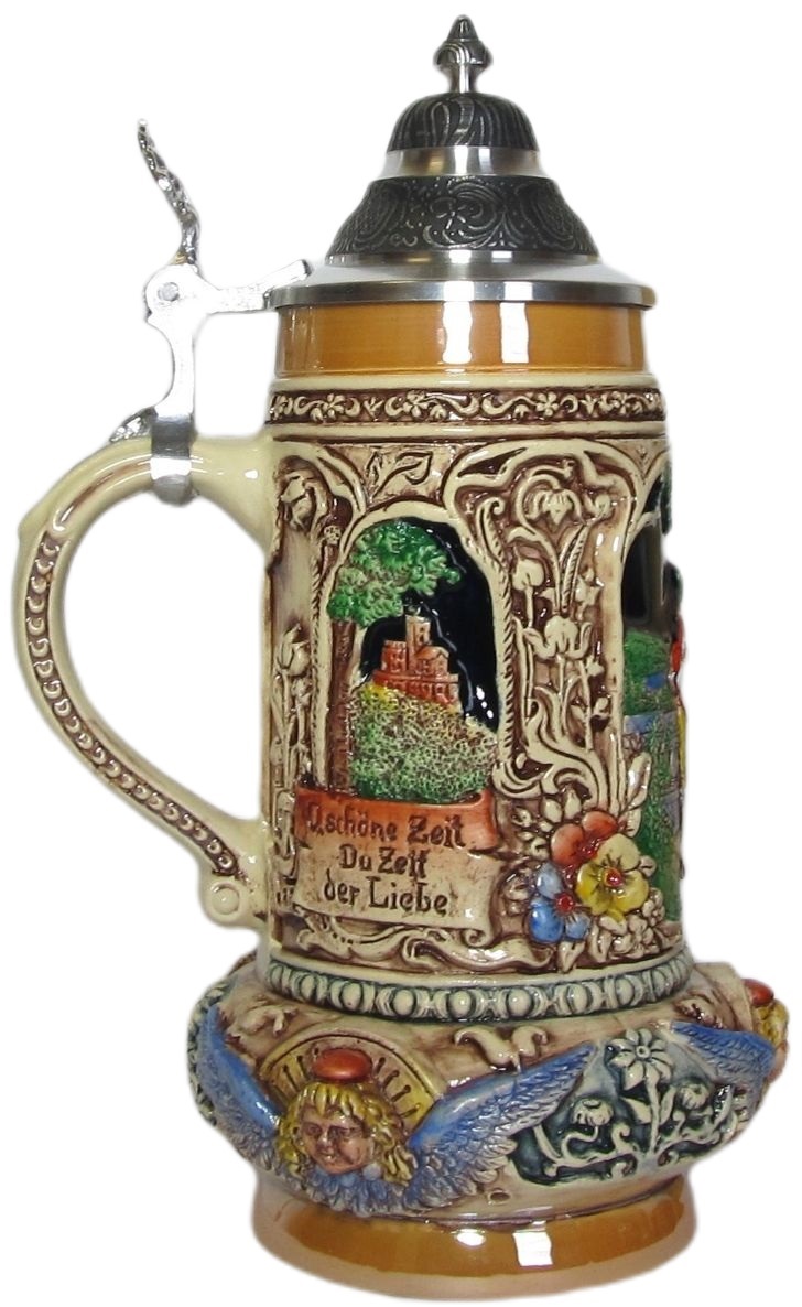 Hochzeitskrug 1/2 ltr., kobalt, bemalt mit Zinndeckel – Bild 3