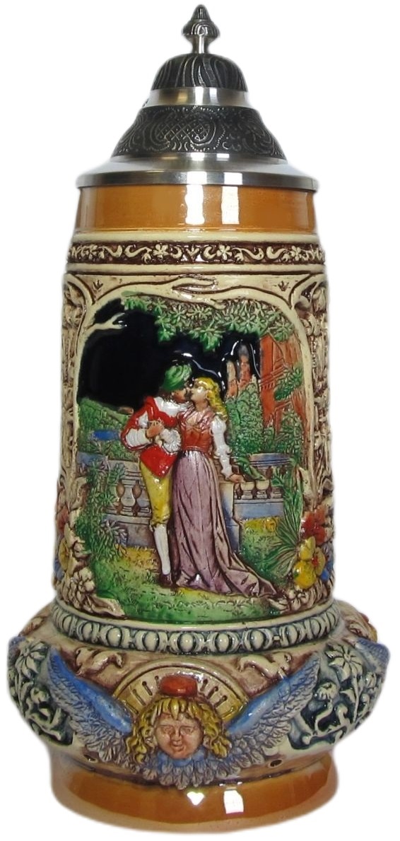 Hochzeitskrug 1/2 ltr., kobalt, bemalt mit Zinndeckel