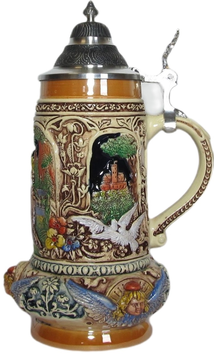 Hochzeitskrug 1/2 ltr., kobalt, bemalt mit Zinndeckel – Bild 4