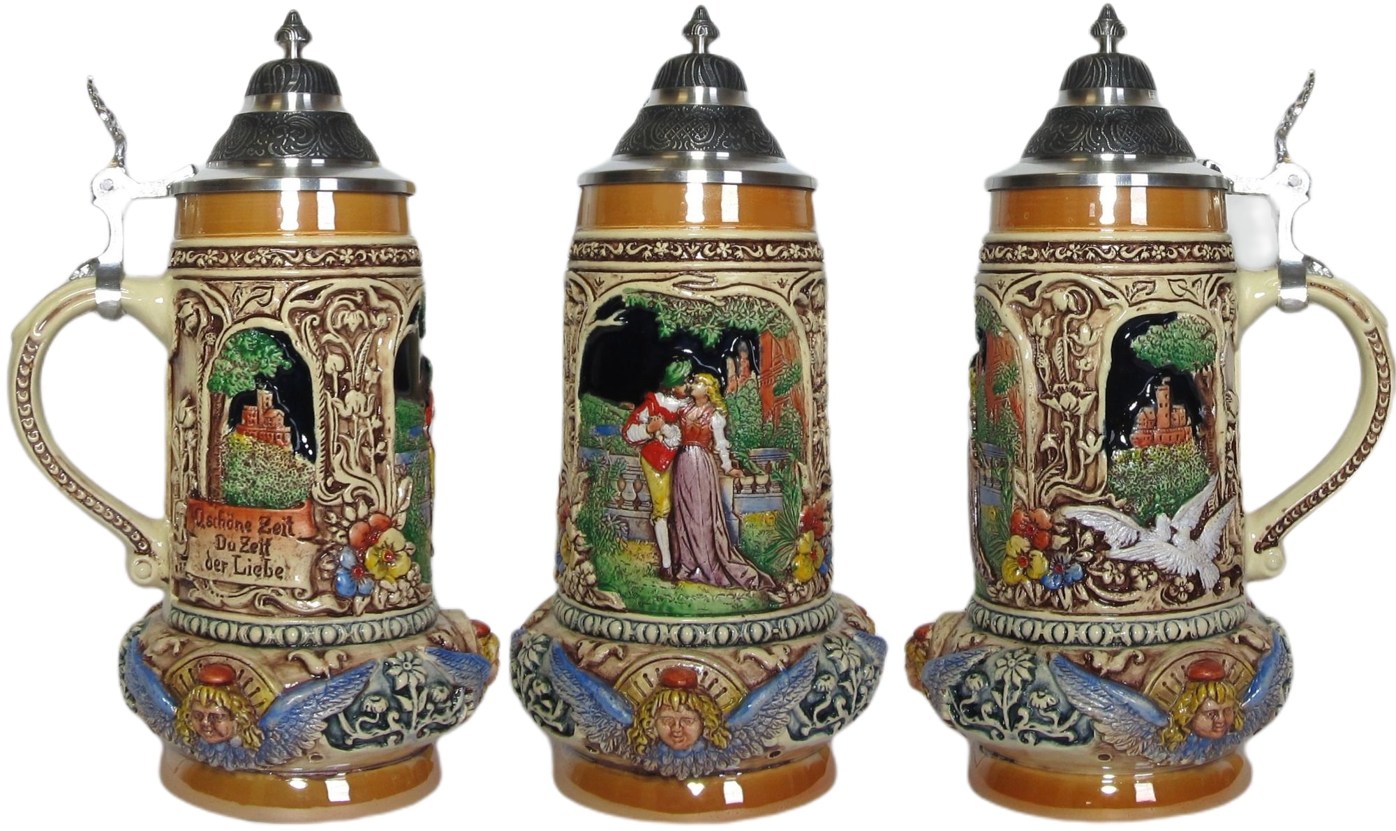 Hochzeitskrug 1/2 ltr., kobalt, bemalt mit Zinndeckel – Bild 5