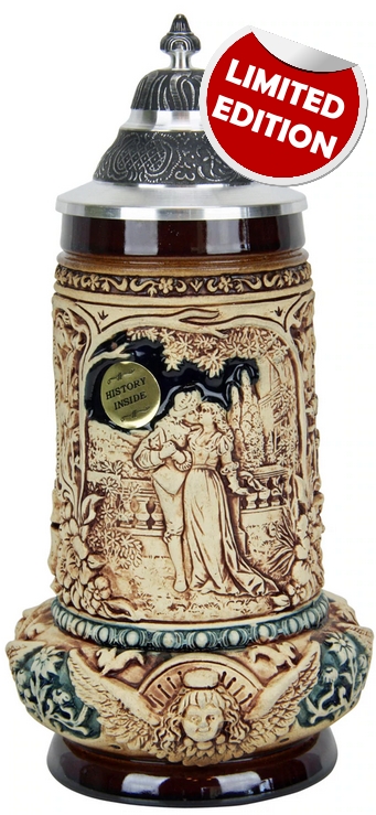 Hochzeitskrug 1/2 Ltr.braun, steinfarben mit Zinndeckel