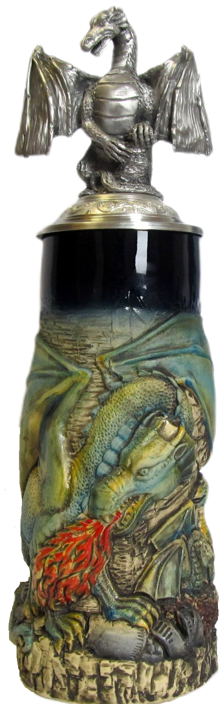 Drachenkrug 0,75L, kobalt, bemalt, Drachen-Zinndeckel, Thewalt 1893 – Bild 2