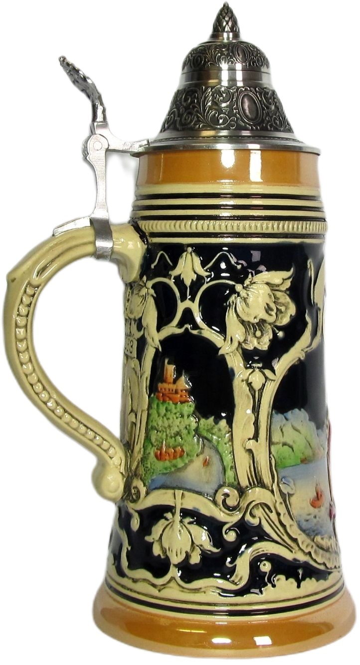 Loreley Krug 1/ Ltr., kob. bemalt mit Zinndeckel Thewalt 1893 – Bild 4