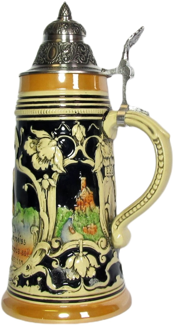 Loreley Krug 1/ Ltr., kob. bemalt mit Zinndeckel Thewalt 1893 – Bild 3