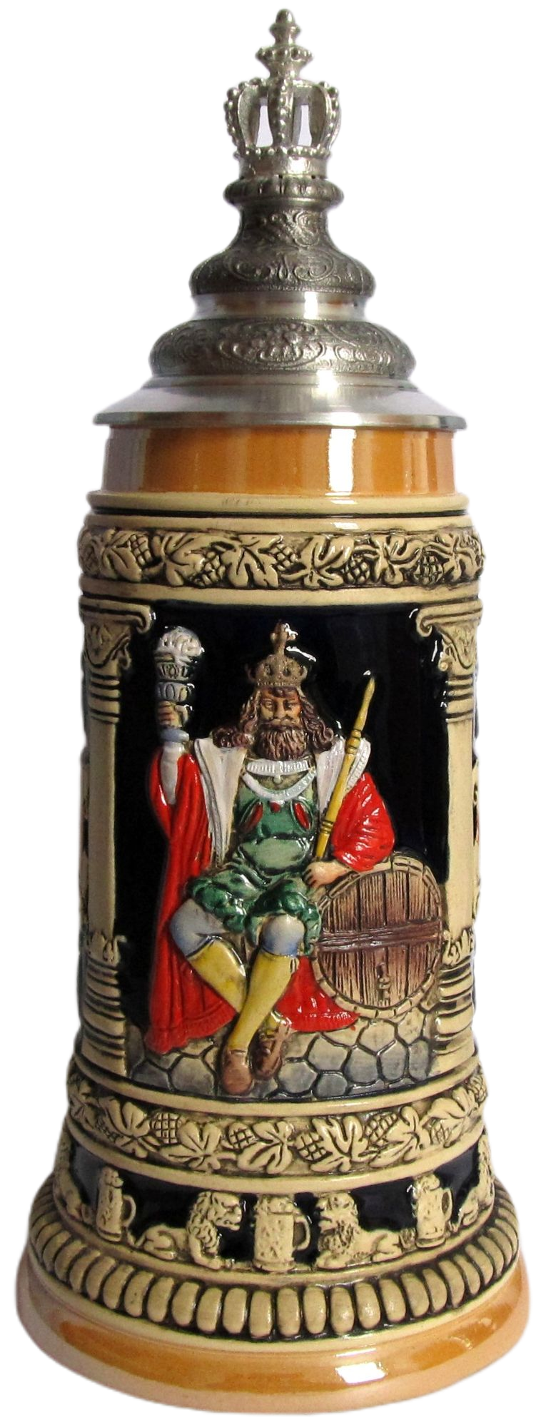 Gambrinus Krug,3/4 ltr, kobalt, bemalt, Kronendeckel, Thewalt 1893