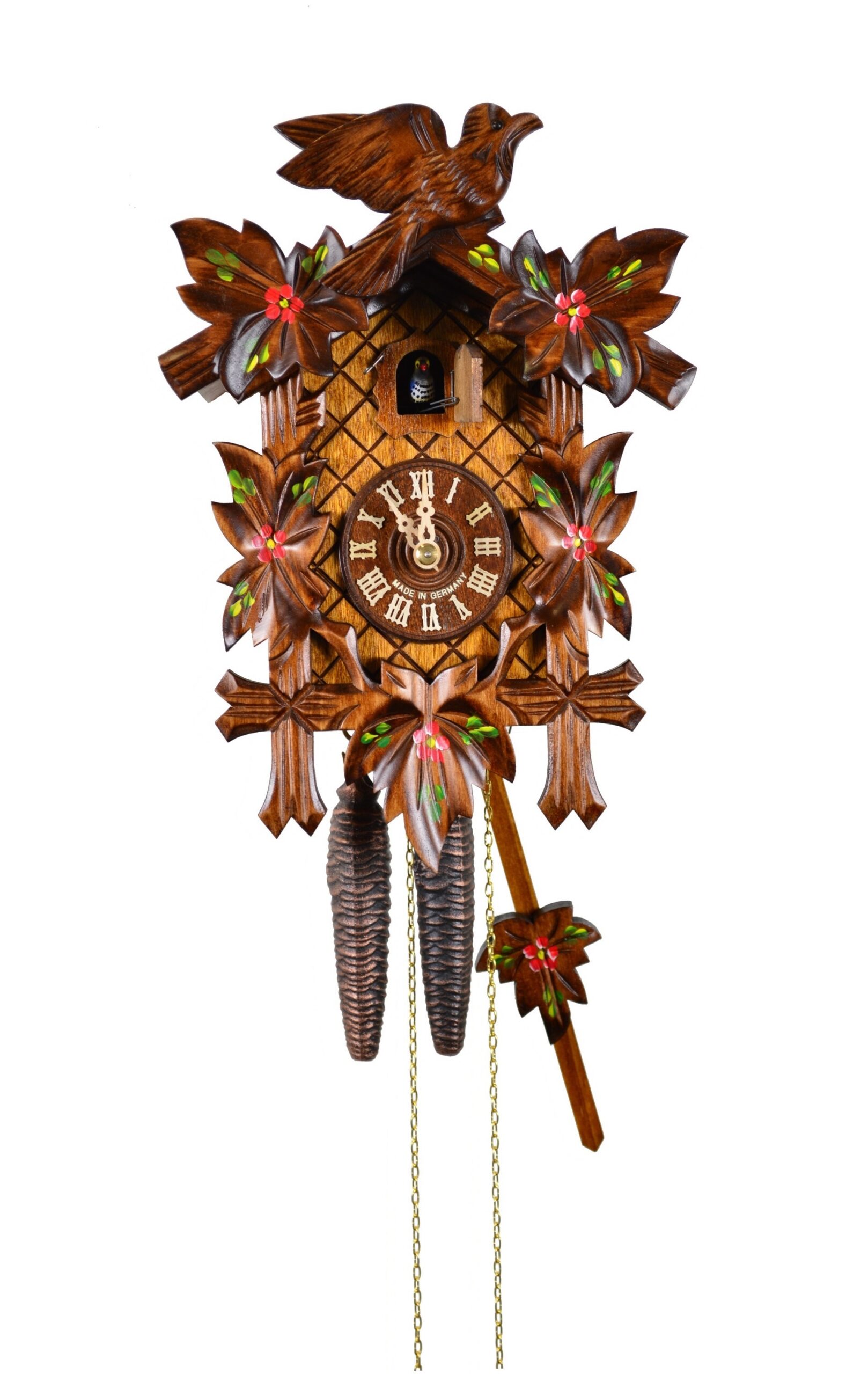Kuckucksuhr 5 Laub, 1 Vogel, kleine Blume